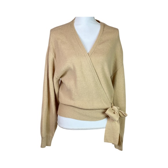NWT Dave’s Side Tie Wrap Knit Cardigan Sweater Camel Beige V Neck Size M… - Picture 4 of 9